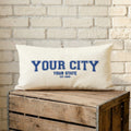 Simple Varsity - Custom City/State/Est. Cotton Canvas Rectangle Throw Pillow