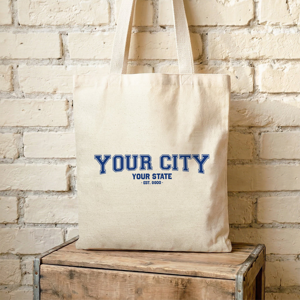 Simple Varsity - Custom City/State/Est. Canvas Tote Bag