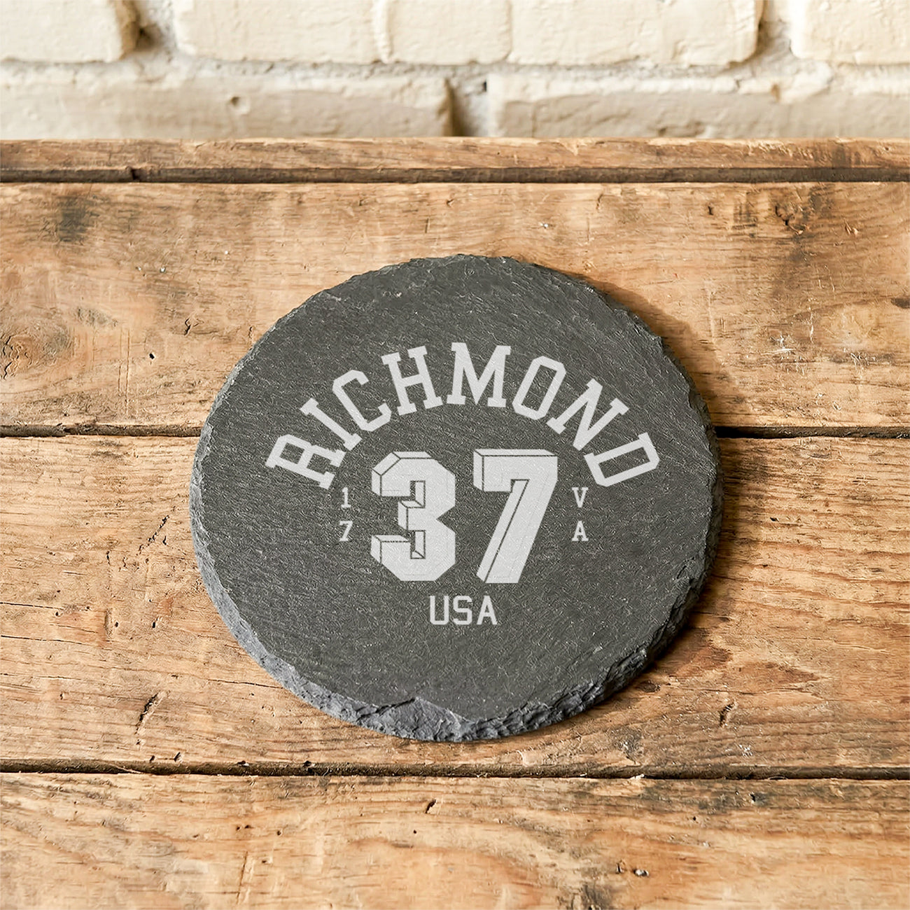 Classic Jersey - Custom City/State/Est. 4" Round Engraved Slate Coaster