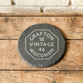 Vintage Octagon Stamp - Custom City/State/Est. 4" Round Engraved Slate Coaster