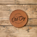 Historic Neighborhood - Custom City/State/Est. 4" Round Engraved Leatherette Coaster