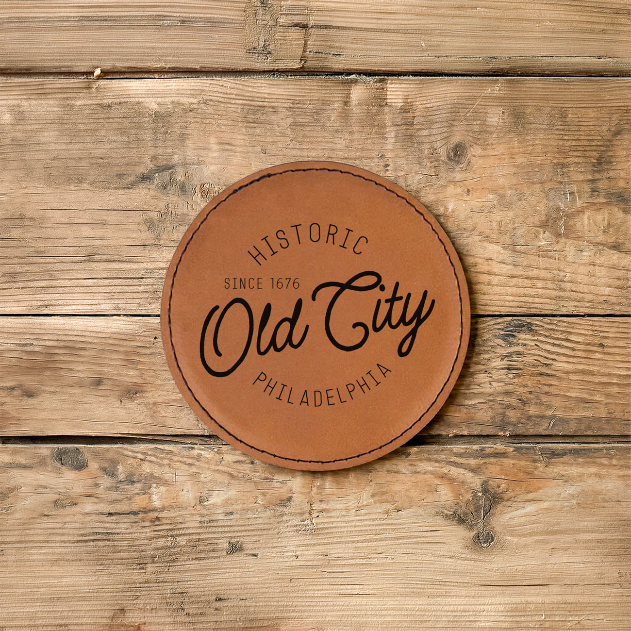 Historic Neighborhood - Custom City/State/Est. 4" Round Engraved Leatherette Coaster