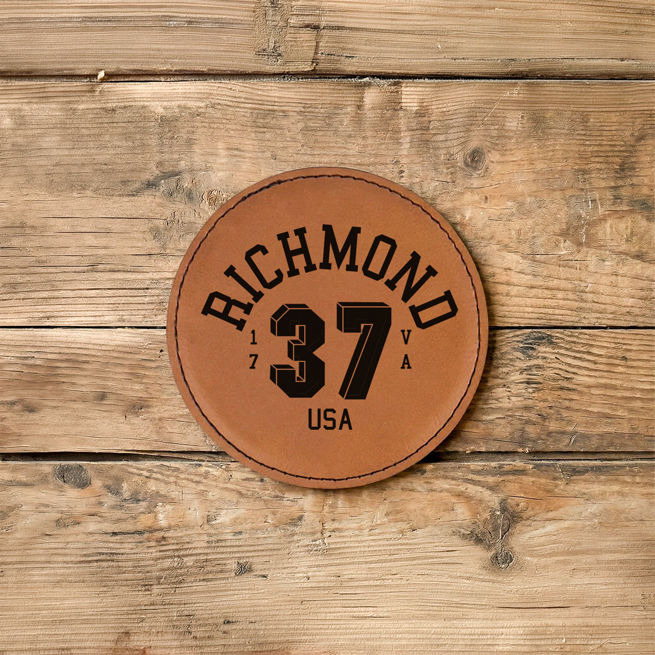 Classic Jersey - Custom City/State/Est. 4" Round Engraved Leatherette Coaster