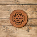 Vintage Octagon Stamp - Custom City/State/Est. 4" Round Engraved Leatherette Coaster