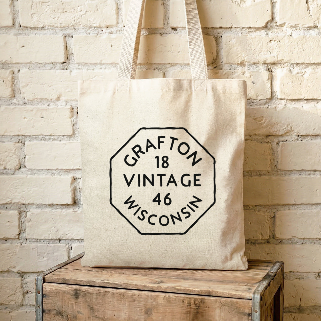 Vintage Octagon Stamp - Custom City/Team/State/Est. Canvas Tote Bag
