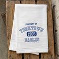 Vintage Varsity, Property Of - Custom City/State/Est. Cotton Tea Towel