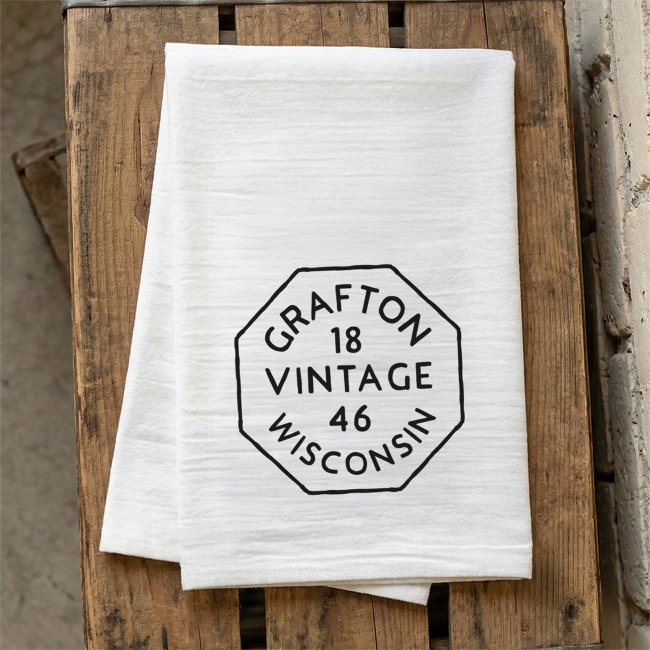Vintage Octagon Stamp - Custom City/State/Est. Cotton Tea Towel