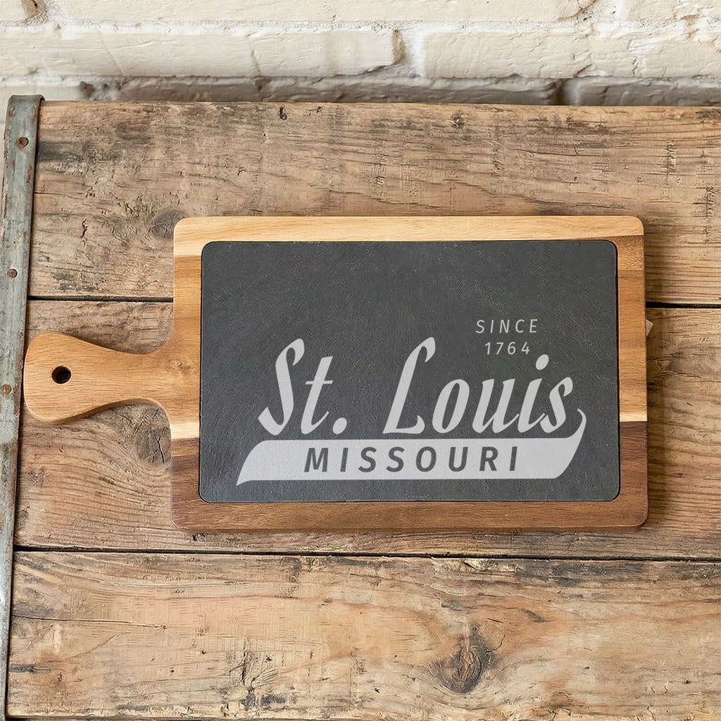 Retro - Custom City/State/Est. Slate & Acacia Serving Board