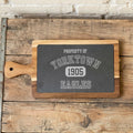 Vintage Varsity, Property Of  - Custom City/State/Est. Slate & Acacia Serving Board
