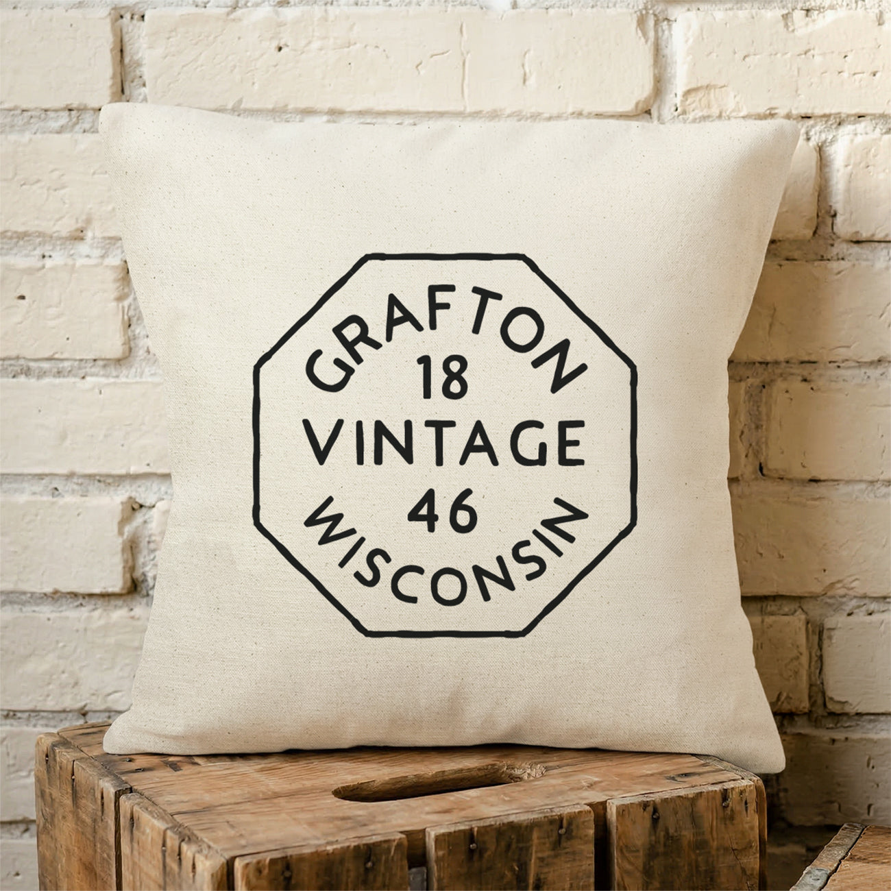 Vintage Octagon Stamp - Custom City/State/Est. Square Canvas Throw Pillow