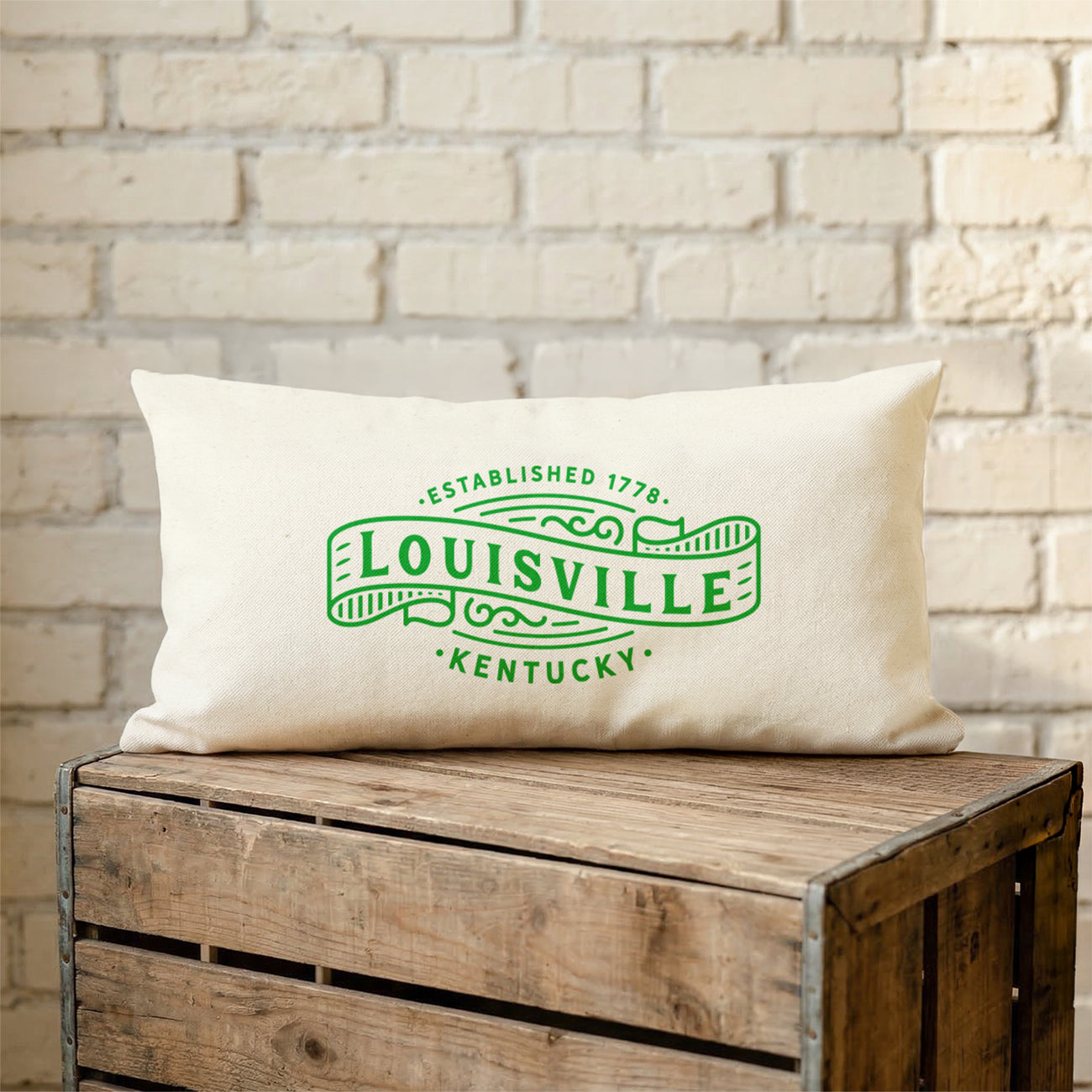 Old Americana - Custom City/State/Est. Cotton Canvas Rectangle Throw Pillow