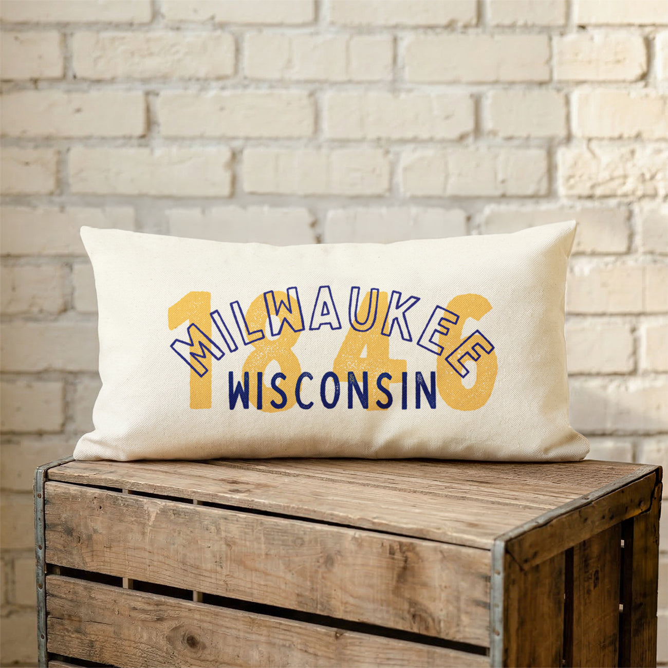 Two Color City - Custom City/State/Est. Cotton Canvas Rectangle Throw Pillow